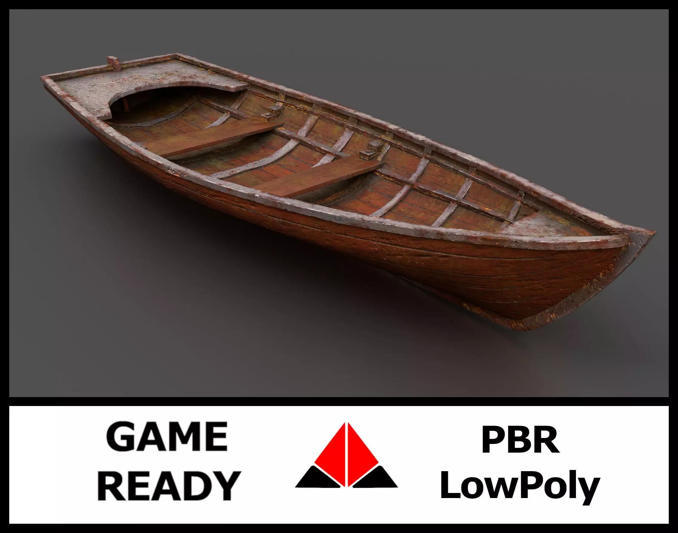 Rowboat old wooden boat Low-poly 3D model_0