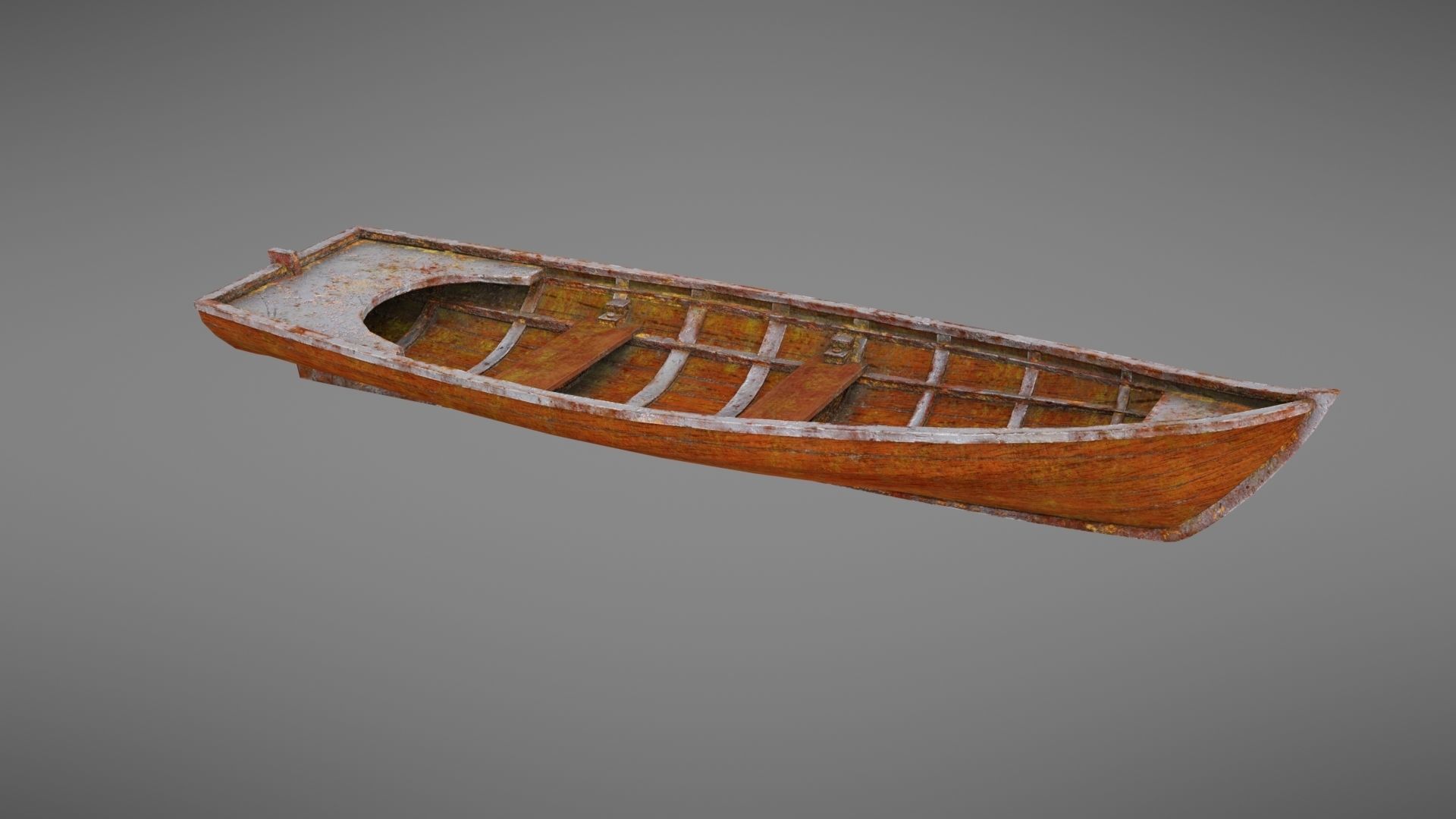 Rowboat old wooden boat Low-poly 3D model_4