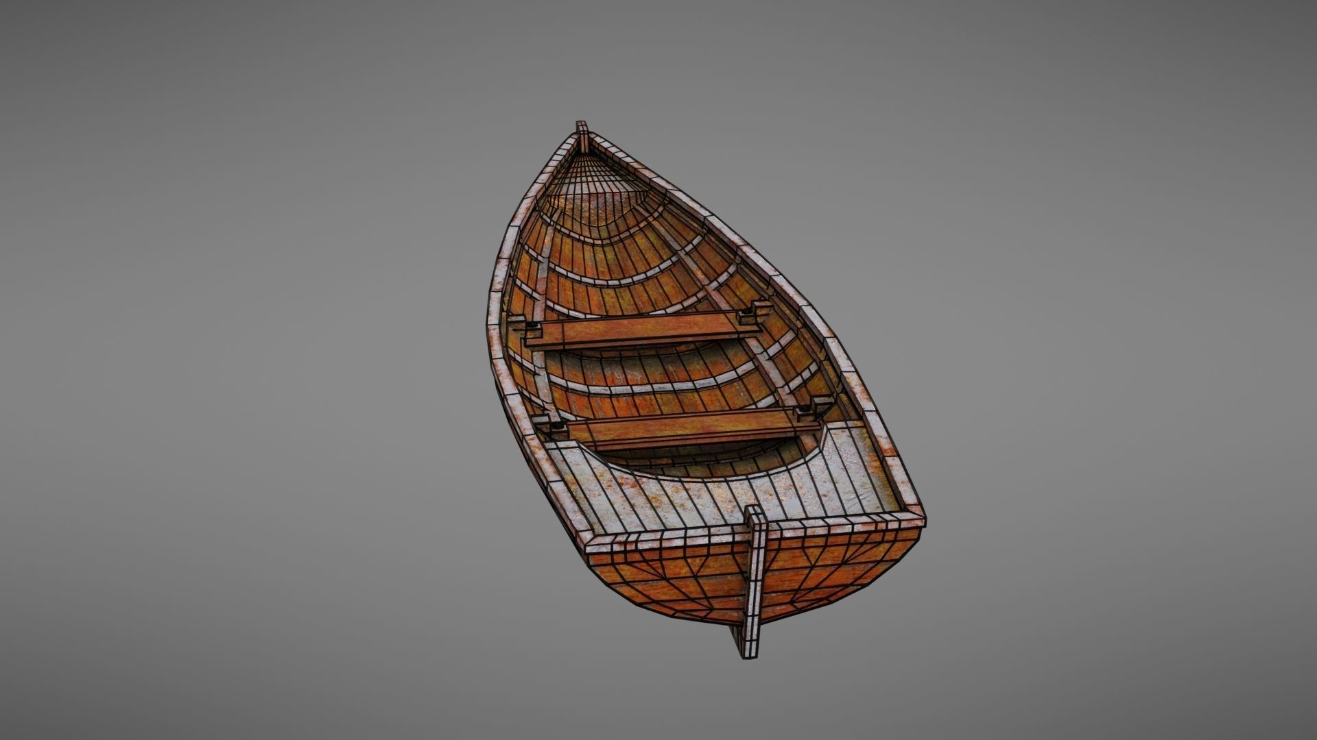 Rowboat old wooden boat Low-poly 3D model_31