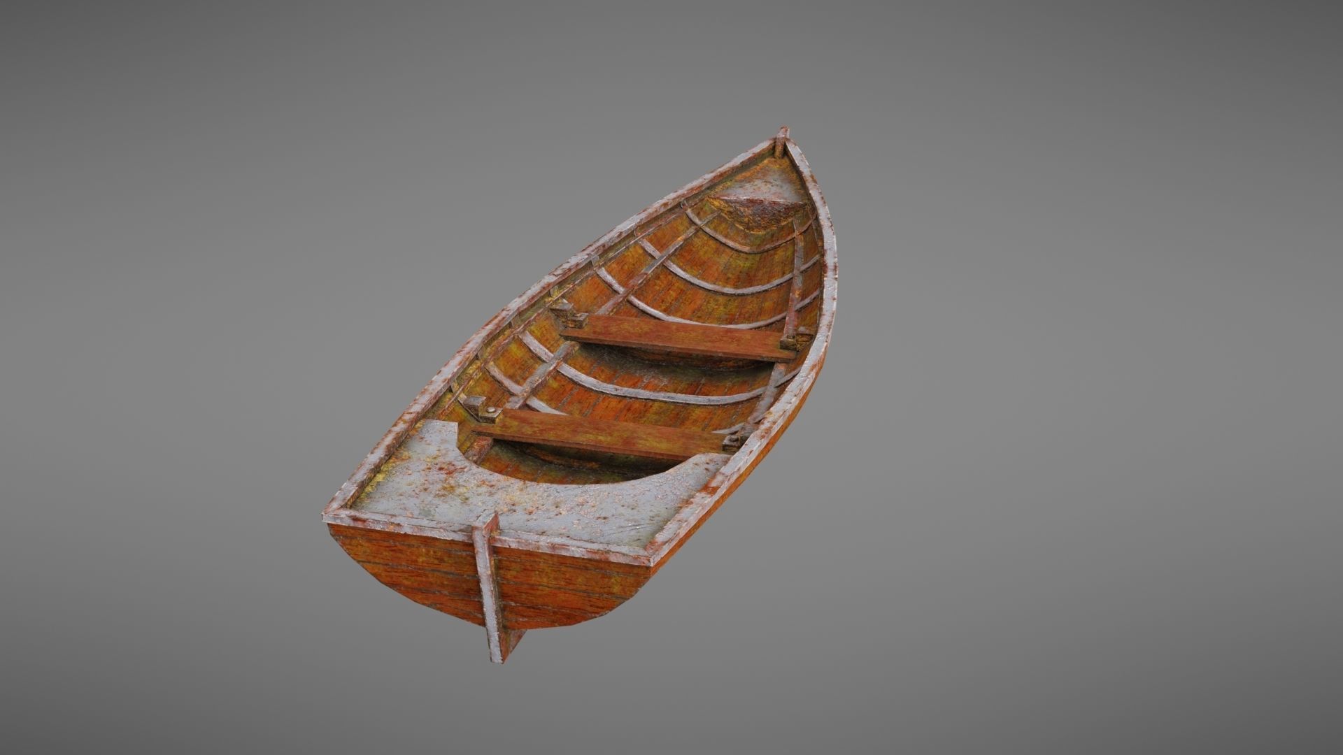 Rowboat old wooden boat Low-poly 3D model_10