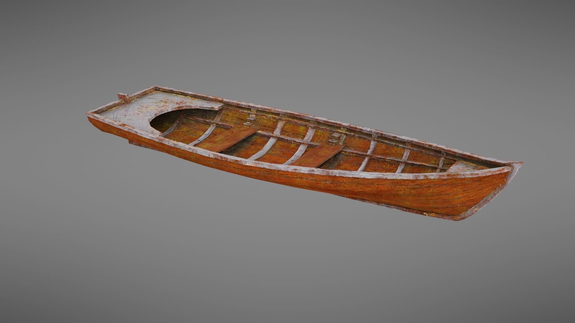 Rowboat old wooden boat Low-poly 3D model_22
