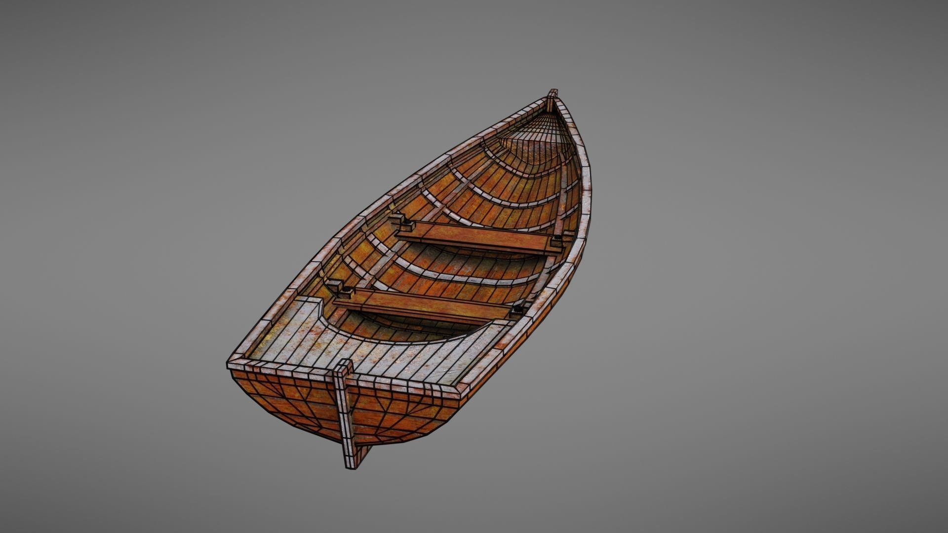 Rowboat old wooden boat Low-poly 3D model_30