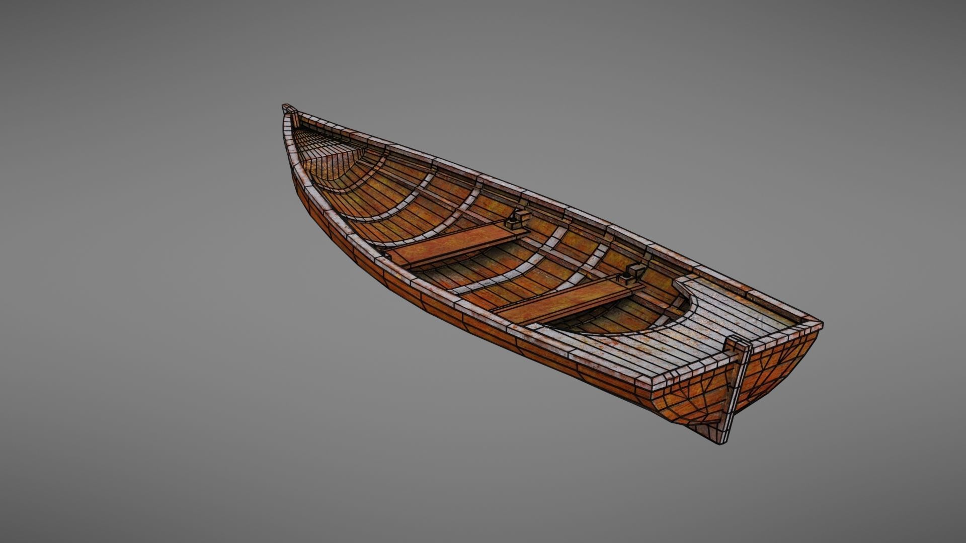 Rowboat old wooden boat Low-poly 3D model_32