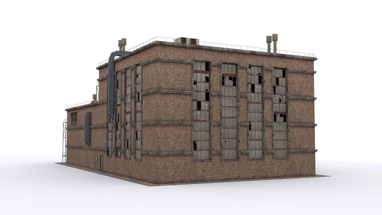 Factory building Low-poly 3D model_3