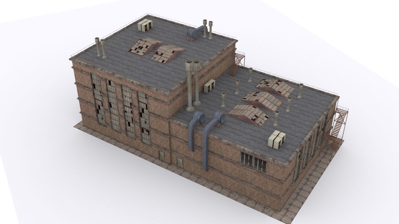 Factory building Low-poly 3D model_5