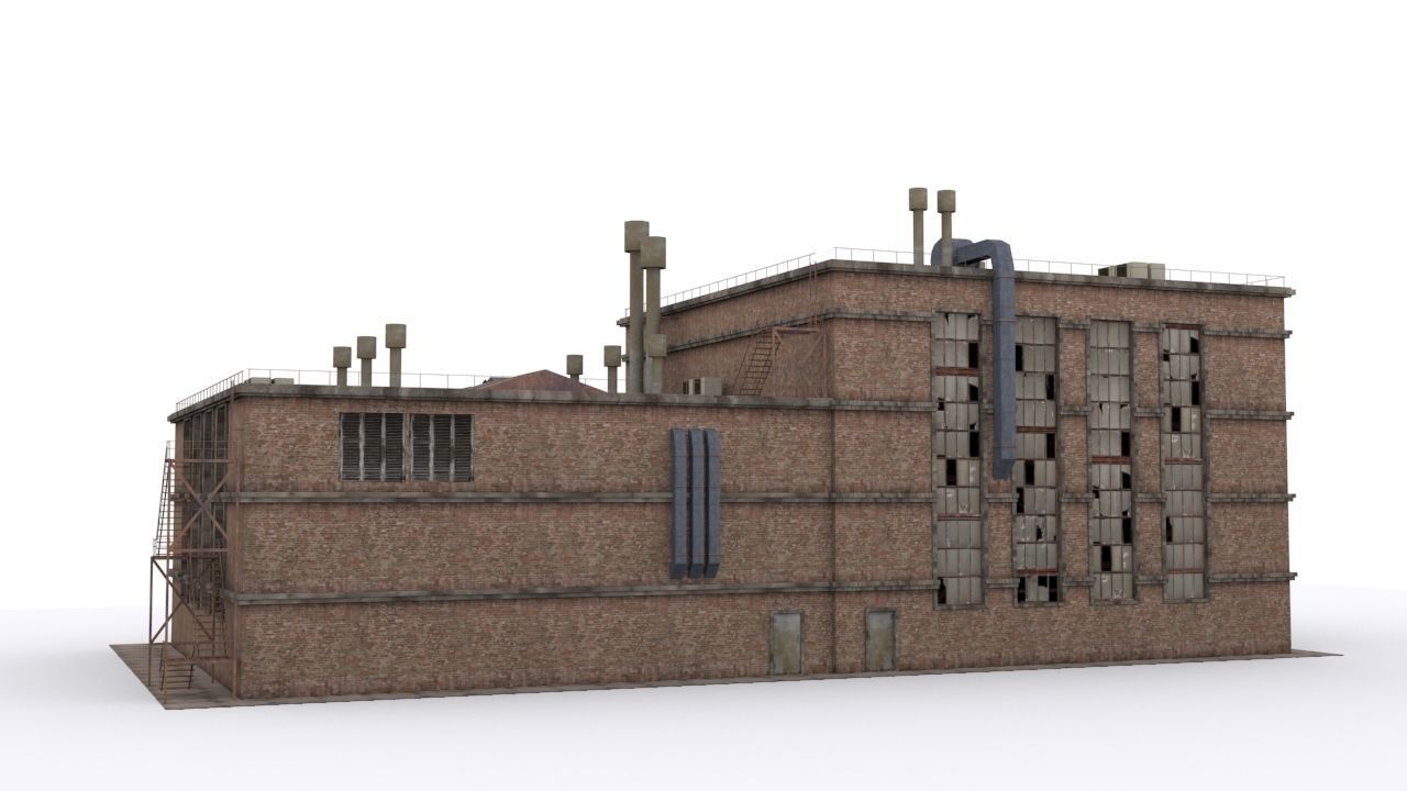 Factory building Low-poly 3D model_2