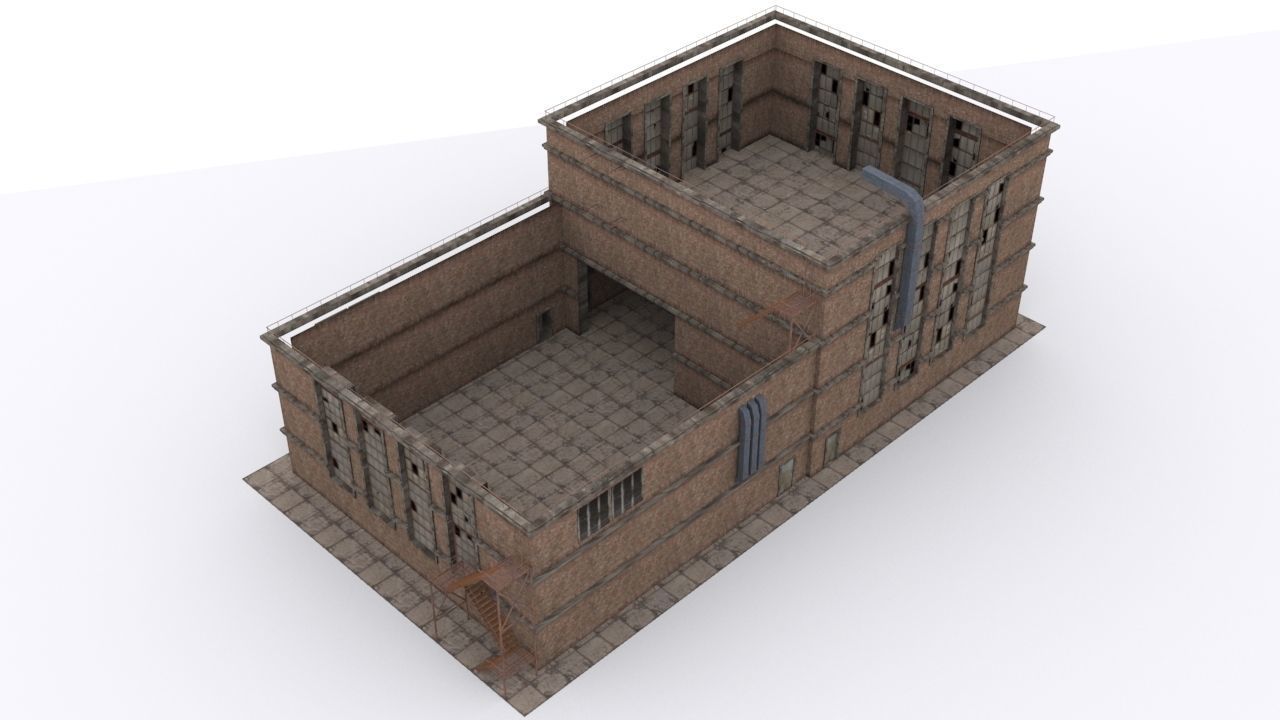 Factory building Low-poly 3D model_6