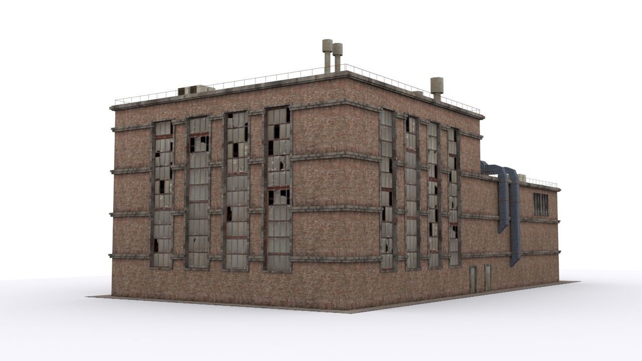 Factory building Low-poly 3D model_4