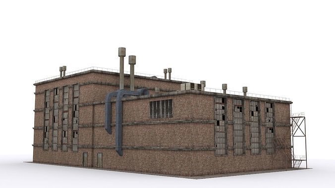 Factory building Low-poly 3D model