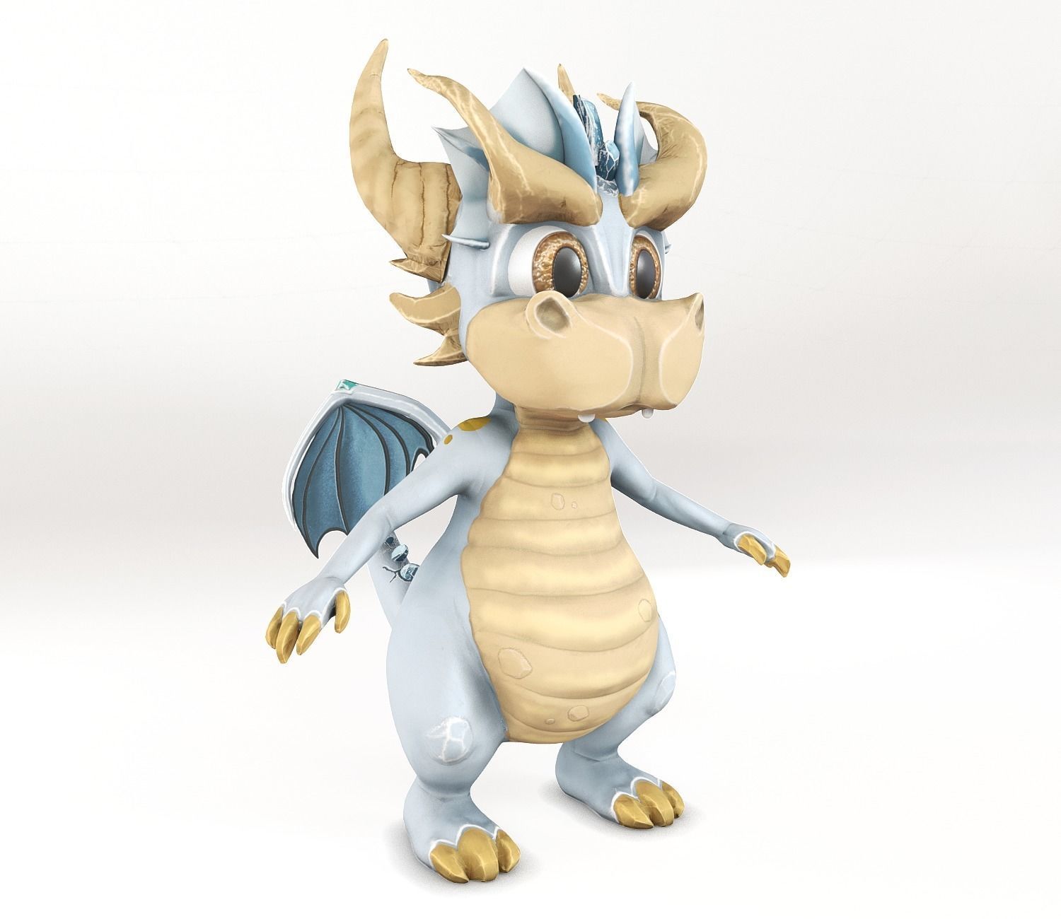 Little Ice Dragon Game Character Low-poly 3D model_1