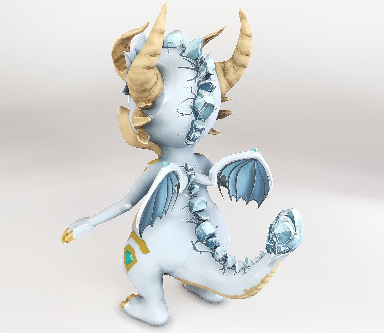 Little Ice Dragon Game Character Low-poly 3D model_2