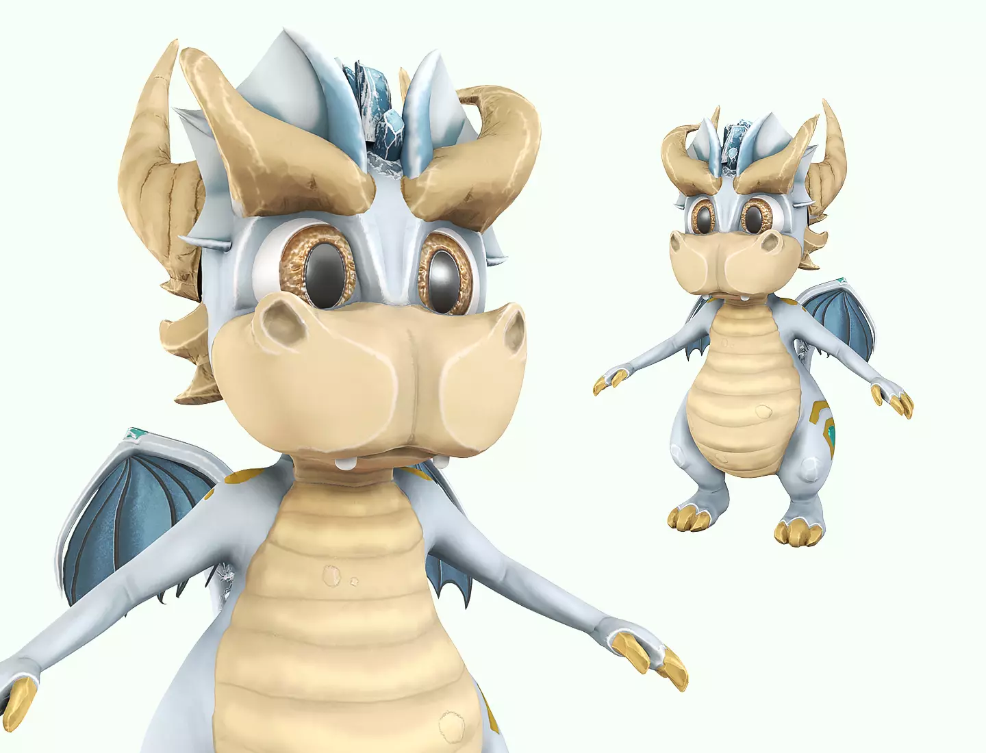 Little Ice Dragon Game Character Low-poly 3D model_0