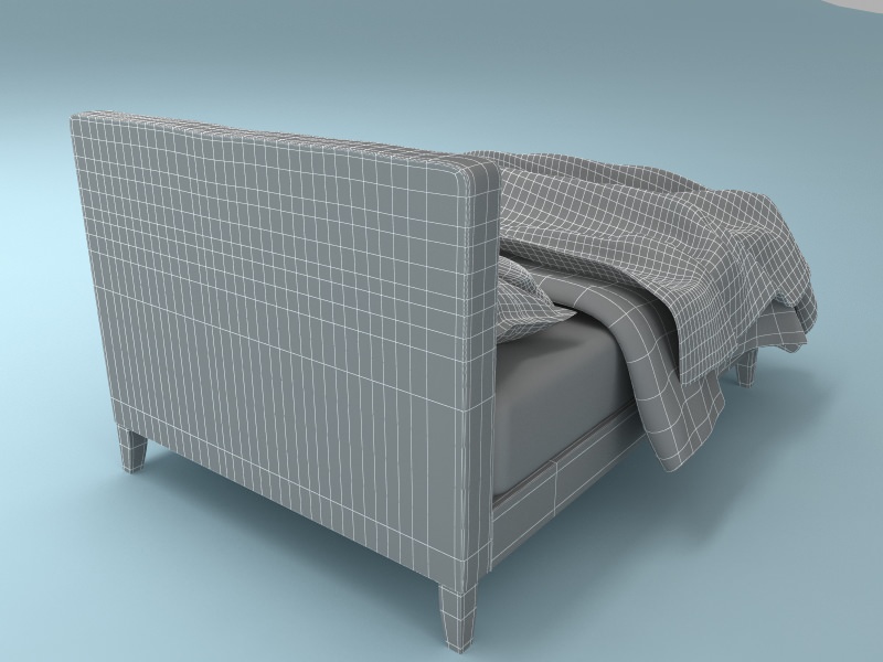 Bed with Padded Headboard 3D model_4