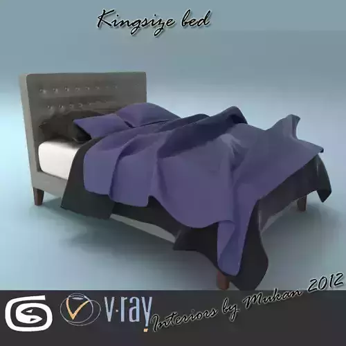 Bed with Padded Headboard 3D model