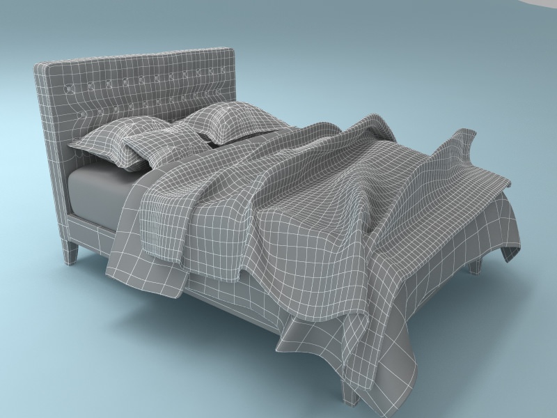 Bed with Padded Headboard 3D model_3