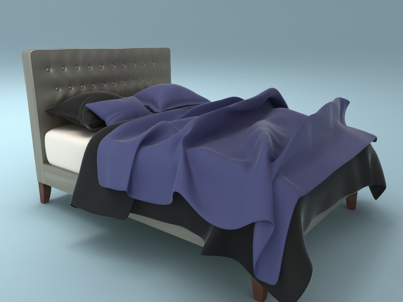 Bed with Padded Headboard 3D model_1