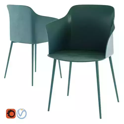 WILL Petrol Blue and Metal Armchair Low-poly 3D model