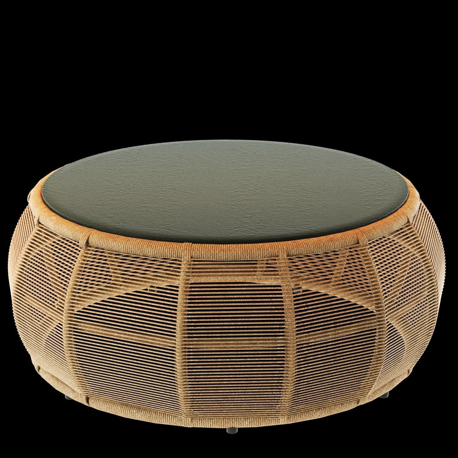 TAMARIN Round Resin Wicker and Grey Glass Garden Coffee Table 3D model_6