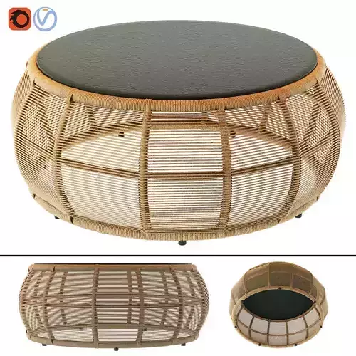 TAMARIN Round Resin Wicker and Grey Glass Garden Coffee Table