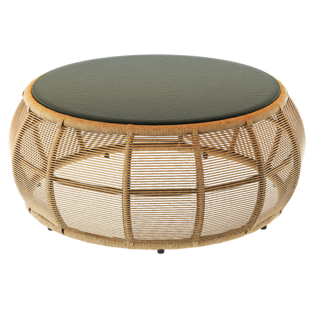 TAMARIN Round Resin Wicker and Grey Glass Garden Coffee Table 3D model_8
