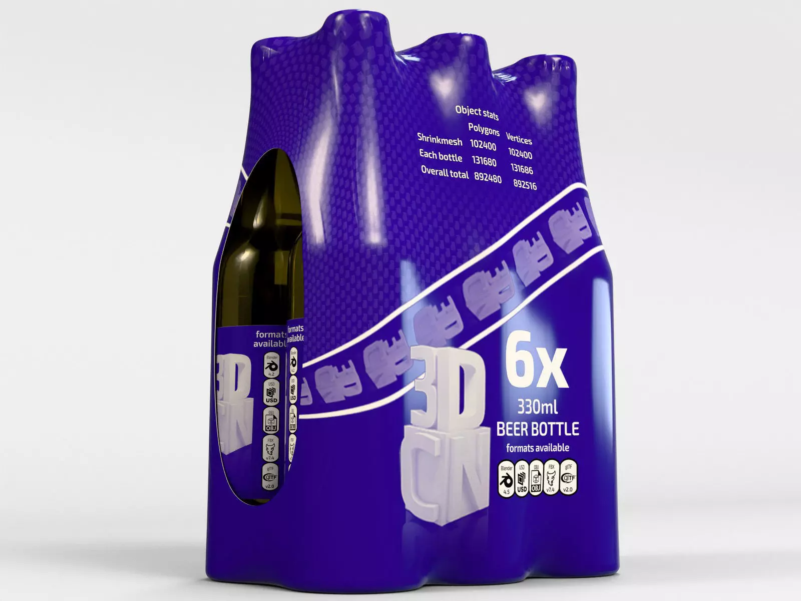 6 pack 330ml shrinkwrapped bottles 3D model_8