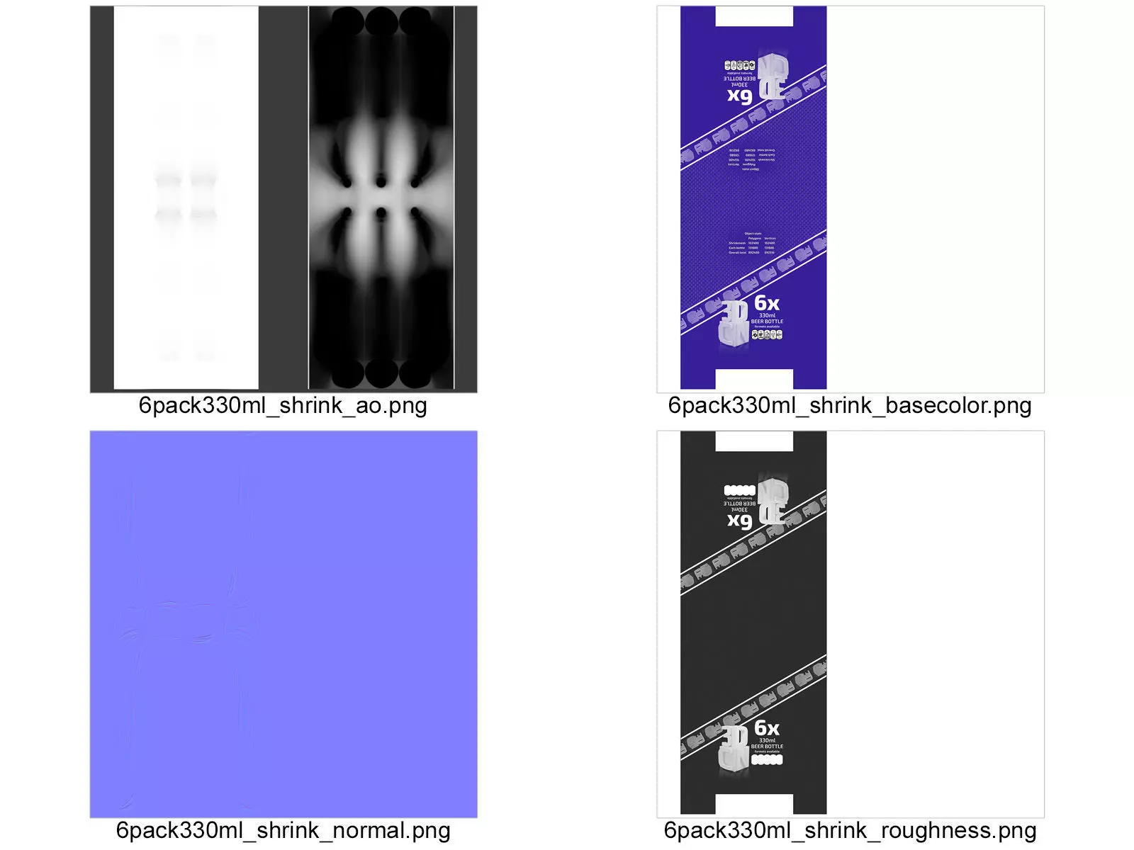 6 pack 330ml shrinkwrapped bottles 3D model_13