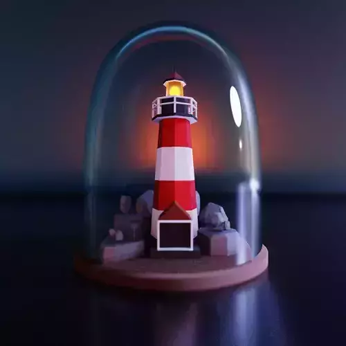 Low poly Lighthouse in glass dome