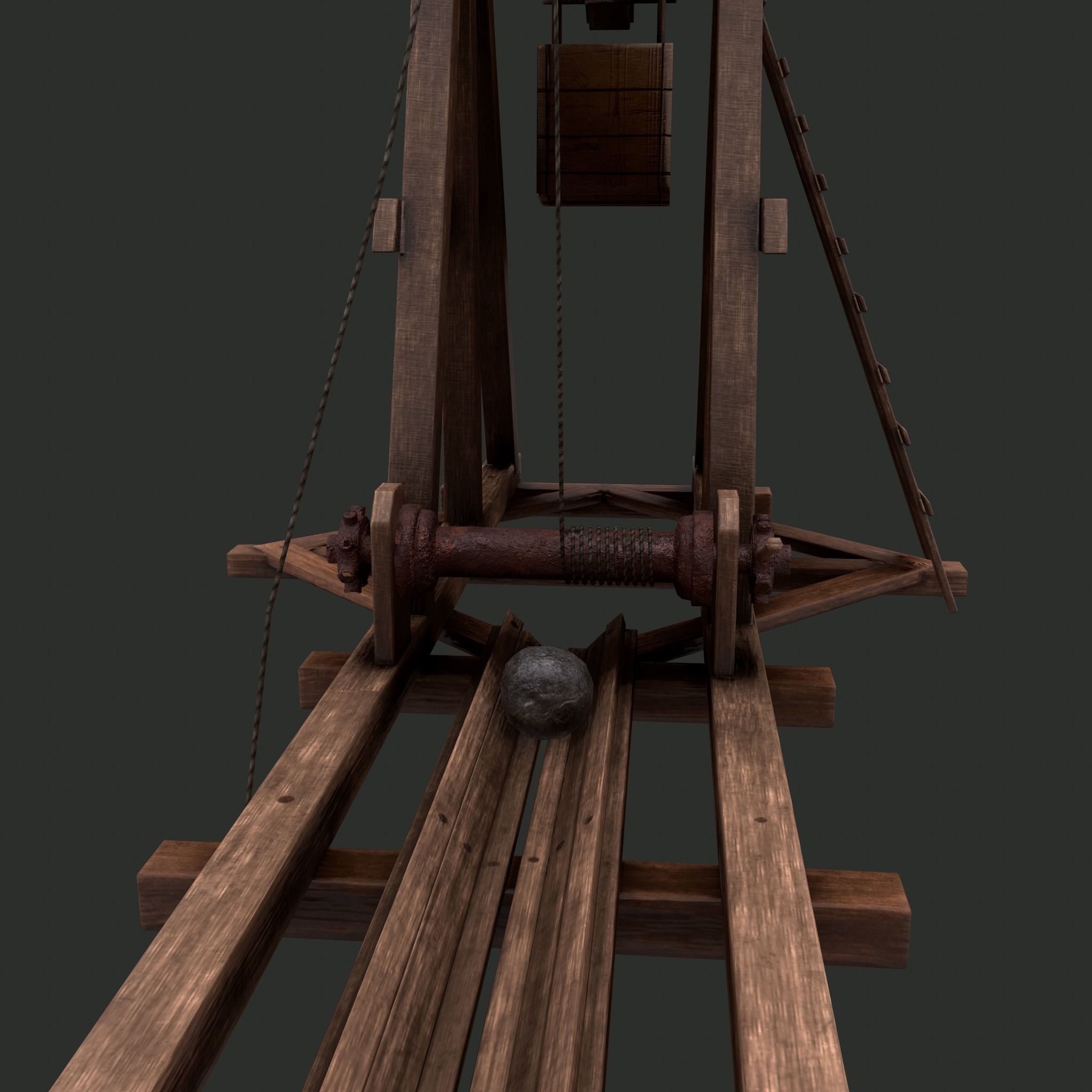 Trebuchet wooden crane Low-poly 3D model_22
