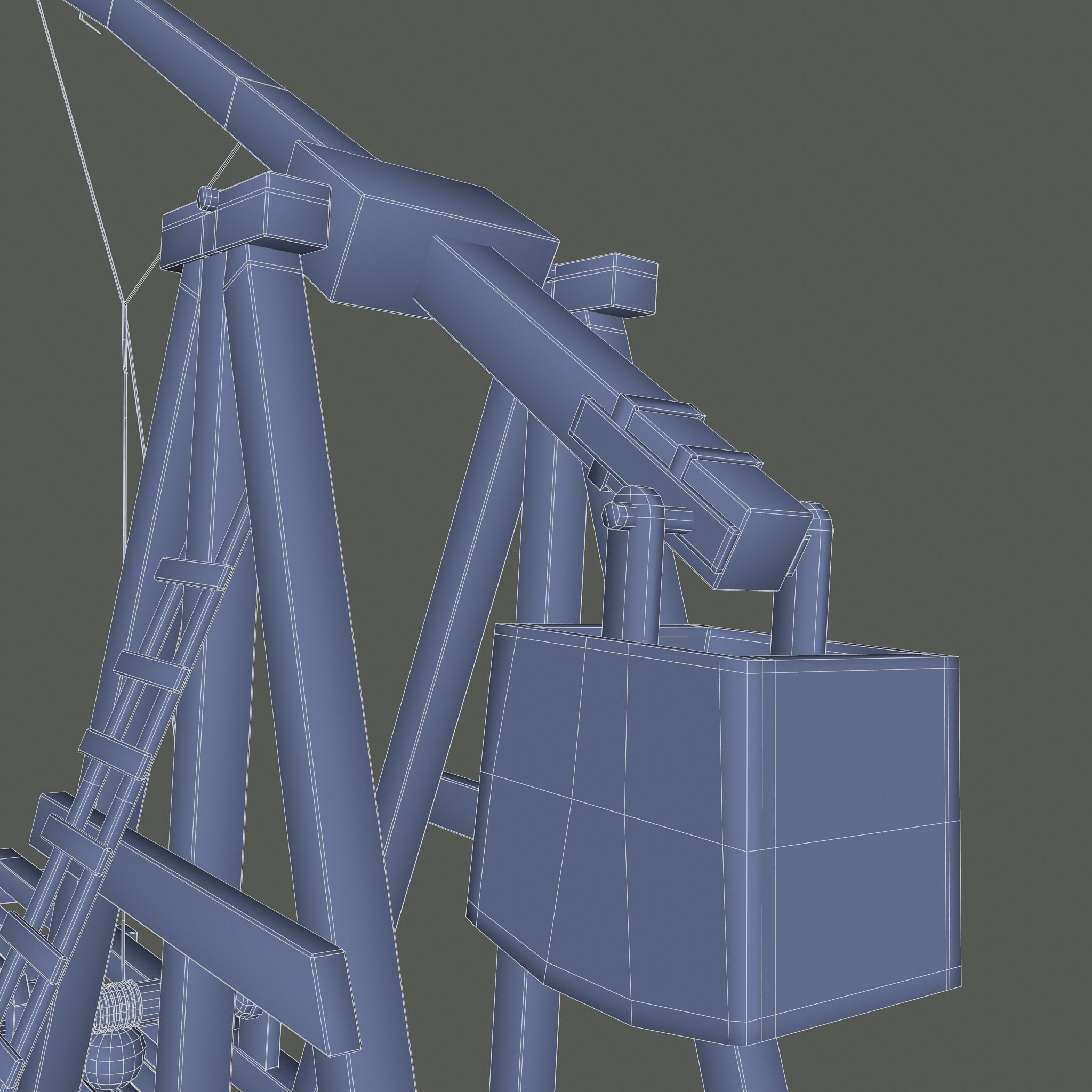 Trebuchet wooden crane Low-poly 3D model_36