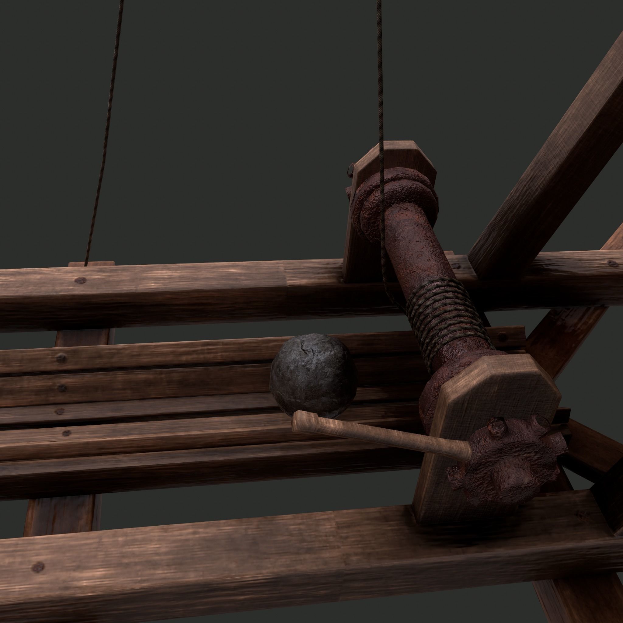 Trebuchet wooden crane Low-poly 3D model_23
