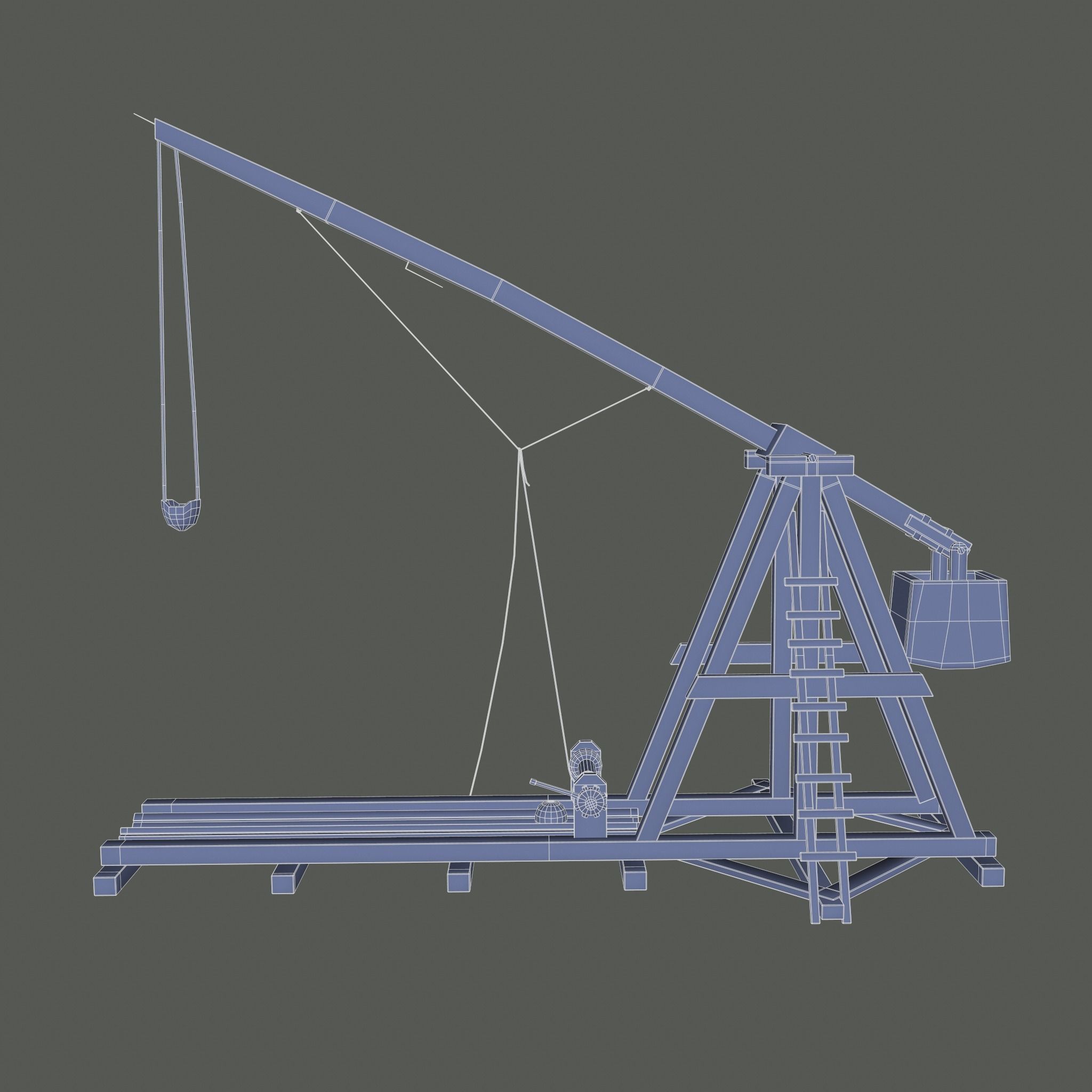 Trebuchet wooden crane Low-poly 3D model_28