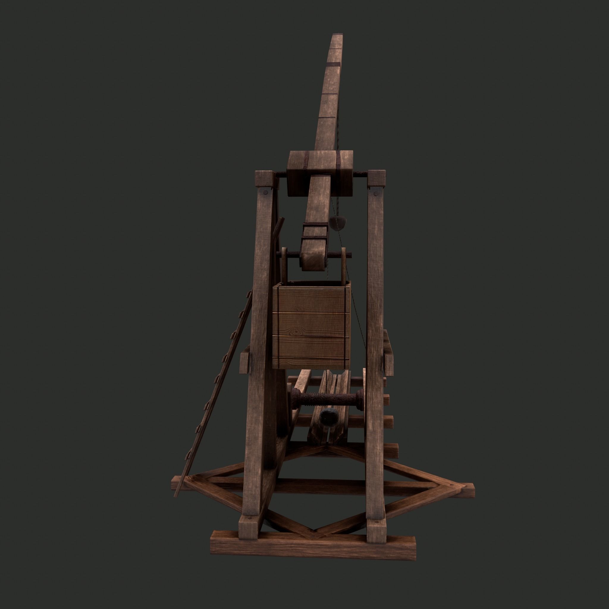 Trebuchet wooden crane Low-poly 3D model_11