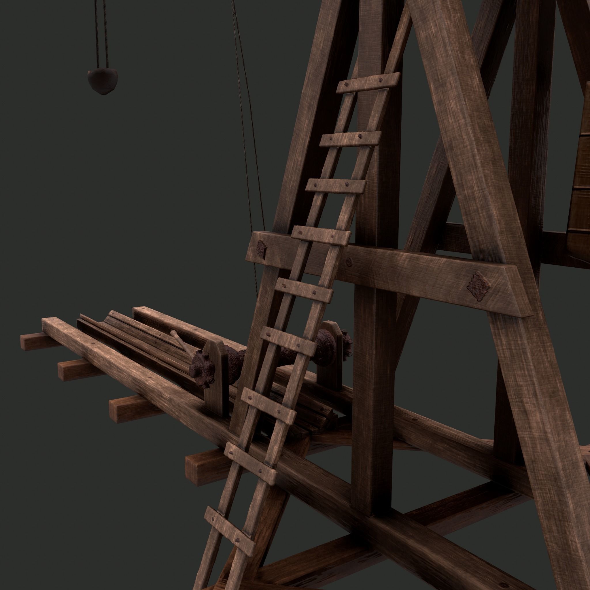 Trebuchet wooden crane Low-poly 3D model_25