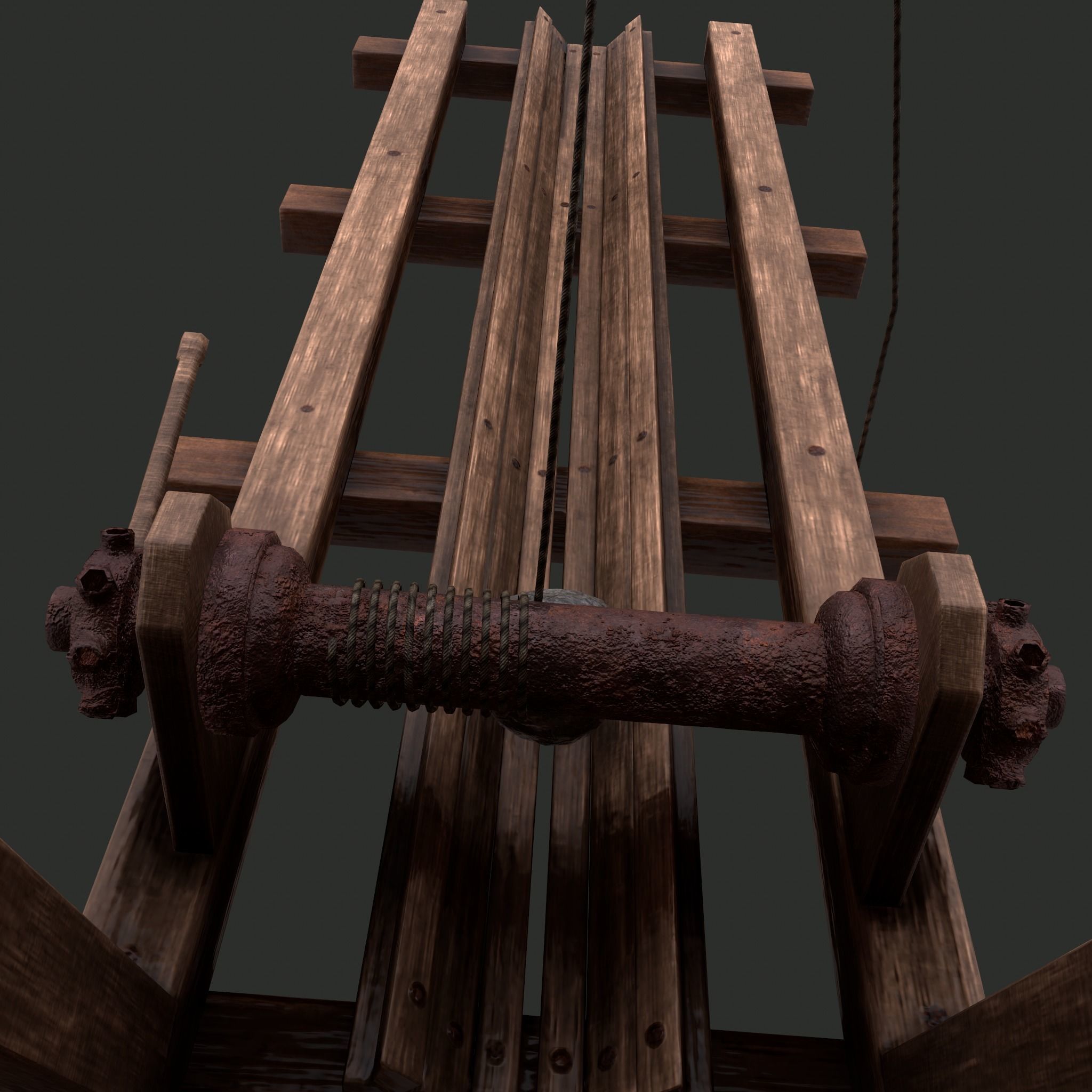 Trebuchet wooden crane Low-poly 3D model_24
