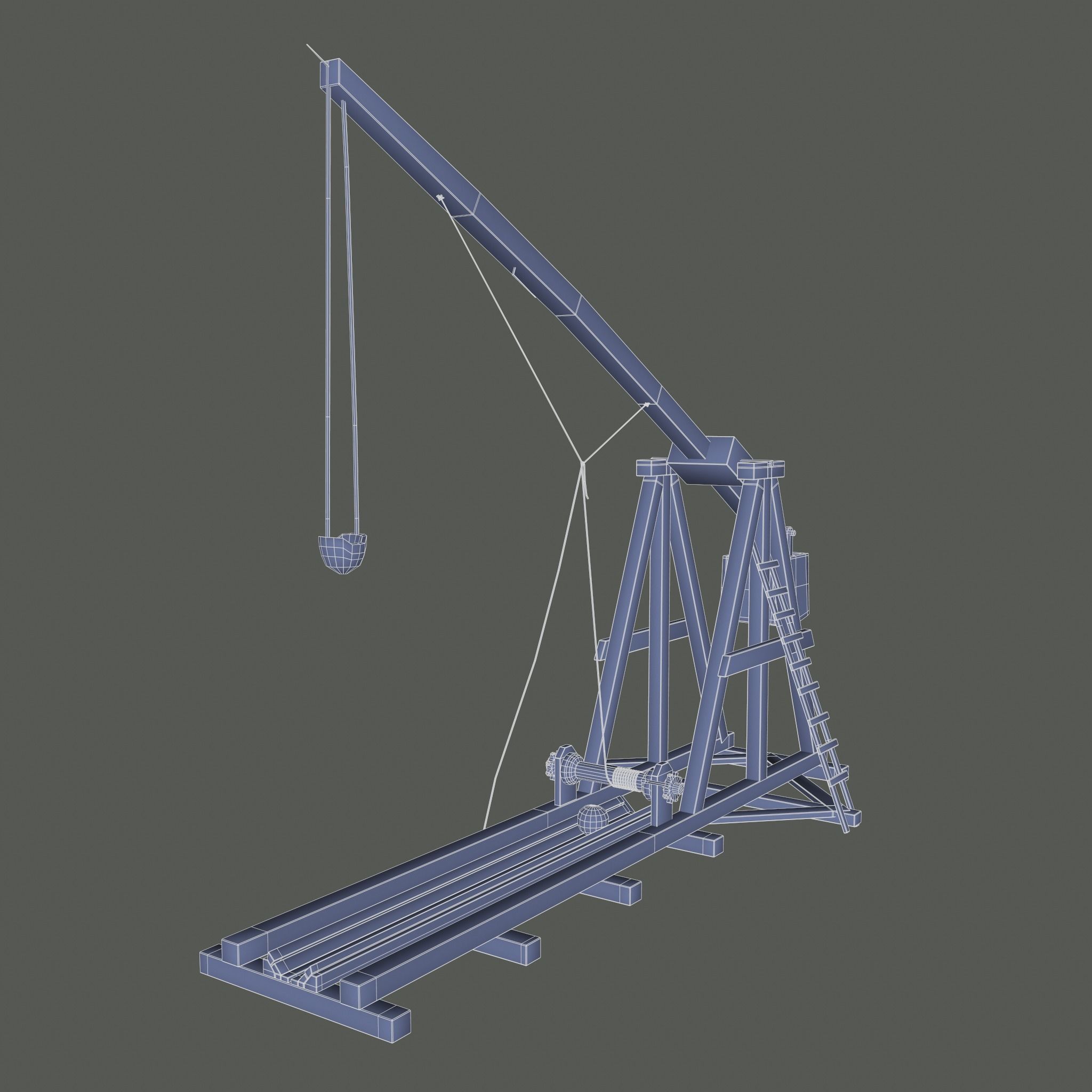Trebuchet wooden crane Low-poly 3D model_31
