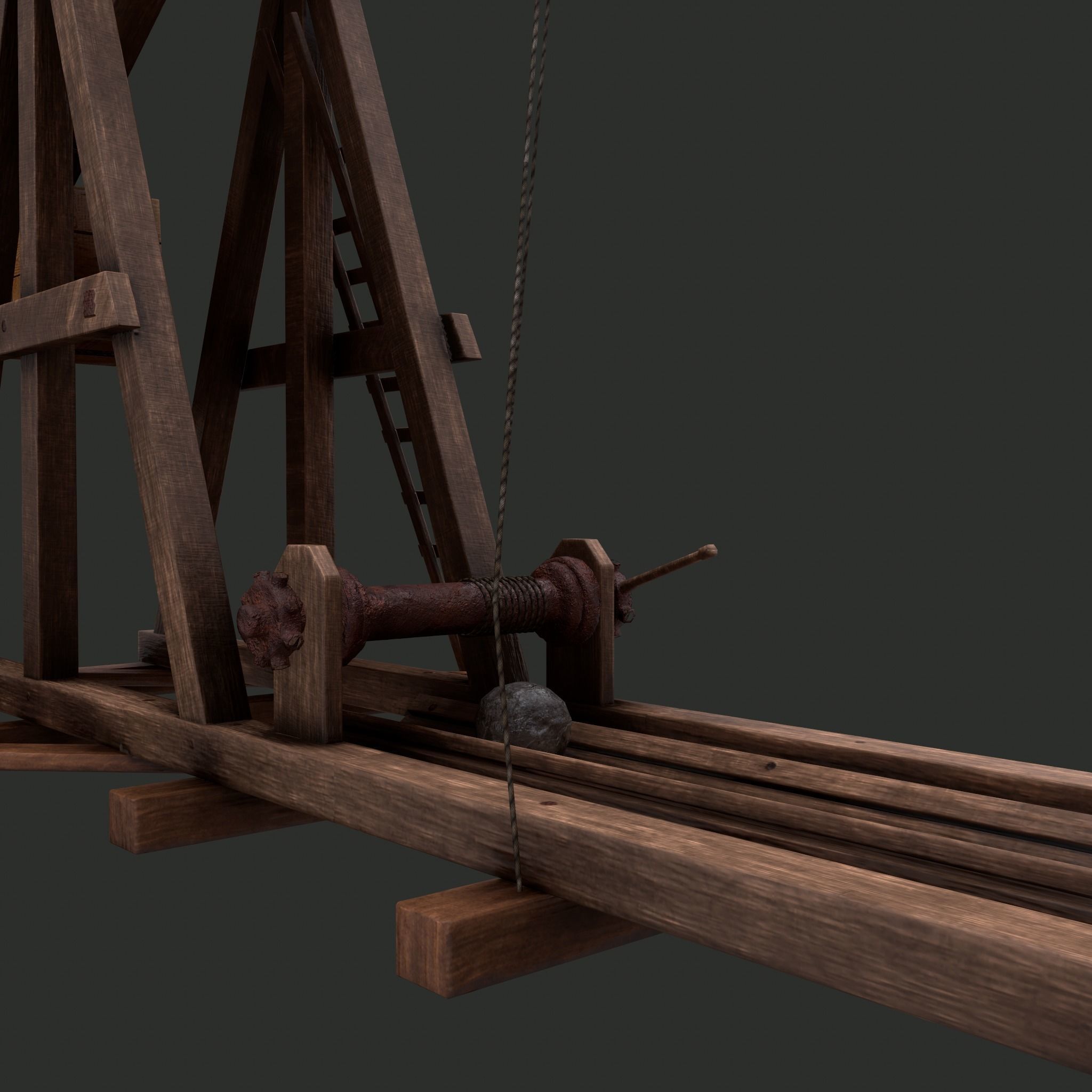 Trebuchet wooden crane Low-poly 3D model_21