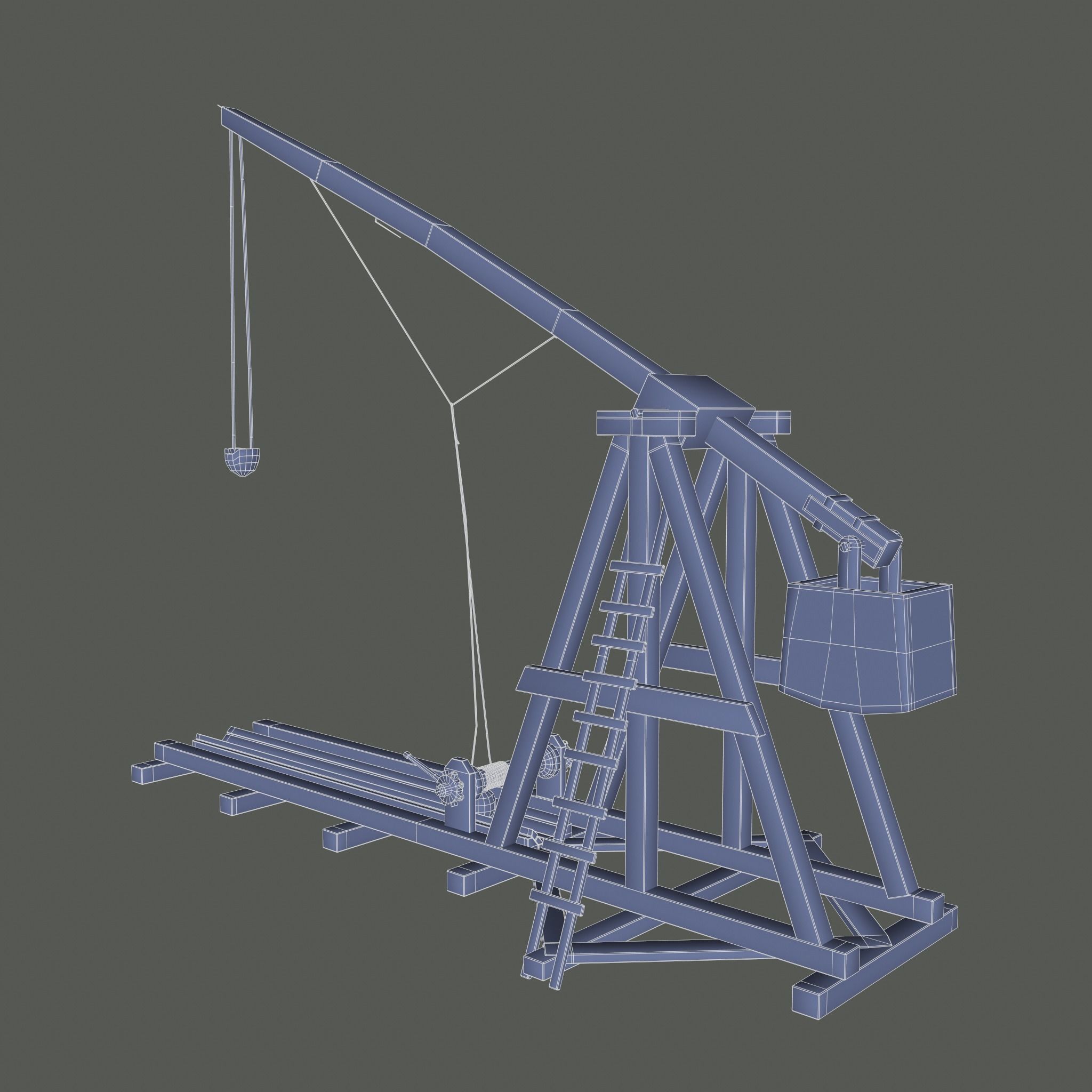 Trebuchet wooden crane Low-poly 3D model_29