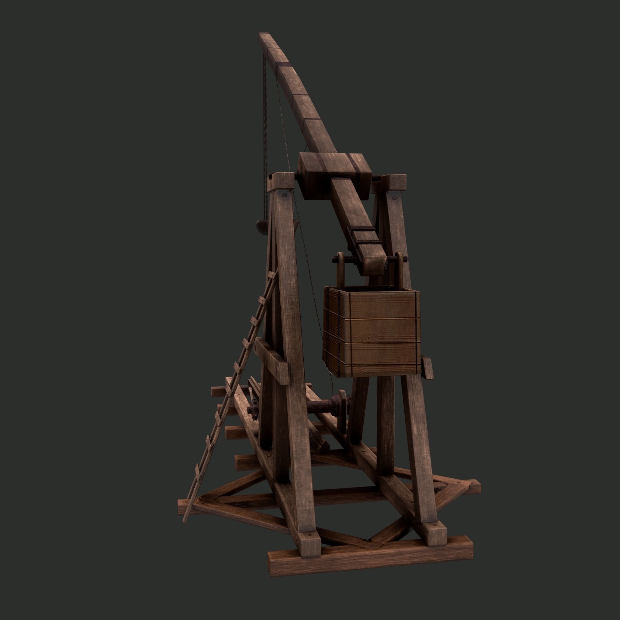 Trebuchet wooden crane Low-poly 3D model_12