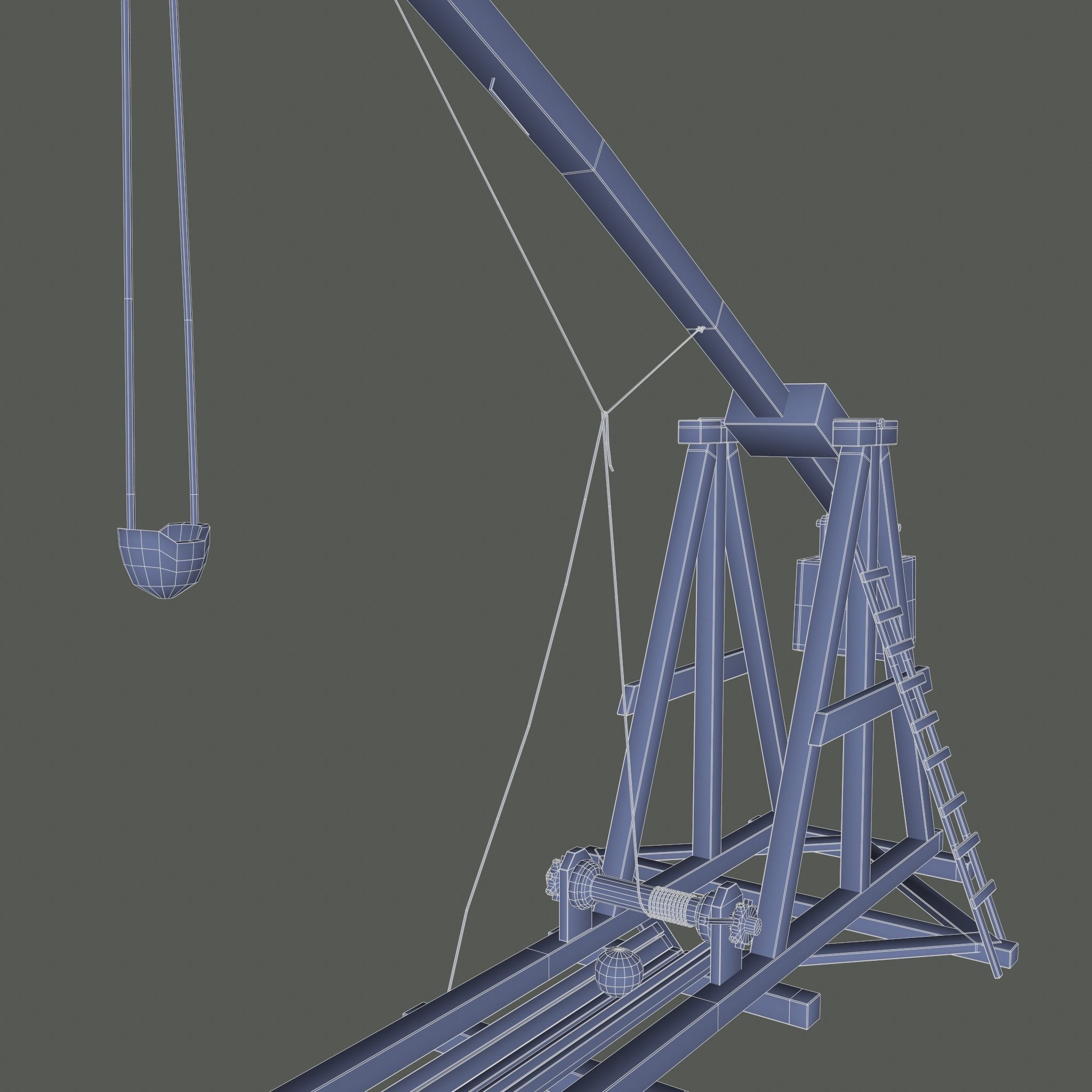 Trebuchet wooden crane Low-poly 3D model_33
