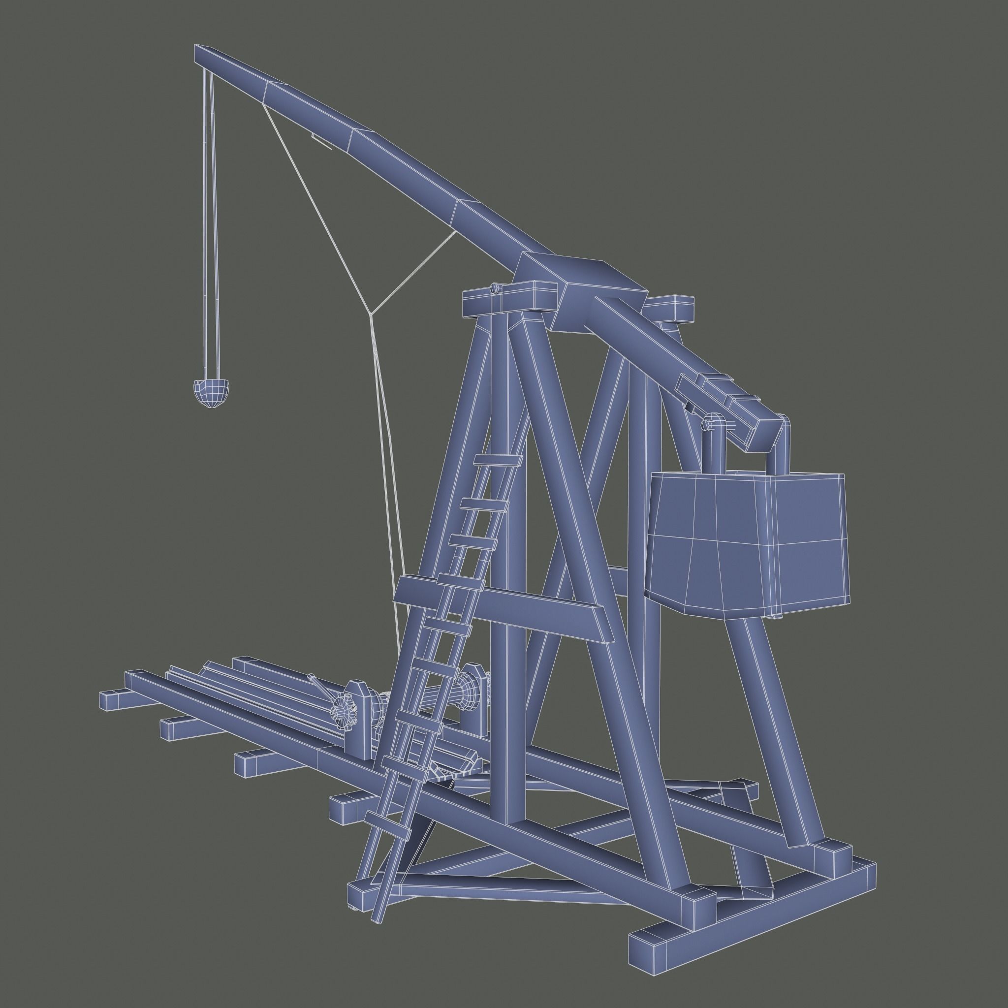 Trebuchet wooden crane Low-poly 3D model_35
