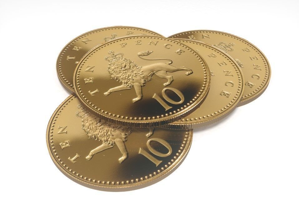 Ten pense British coin 3D model_4