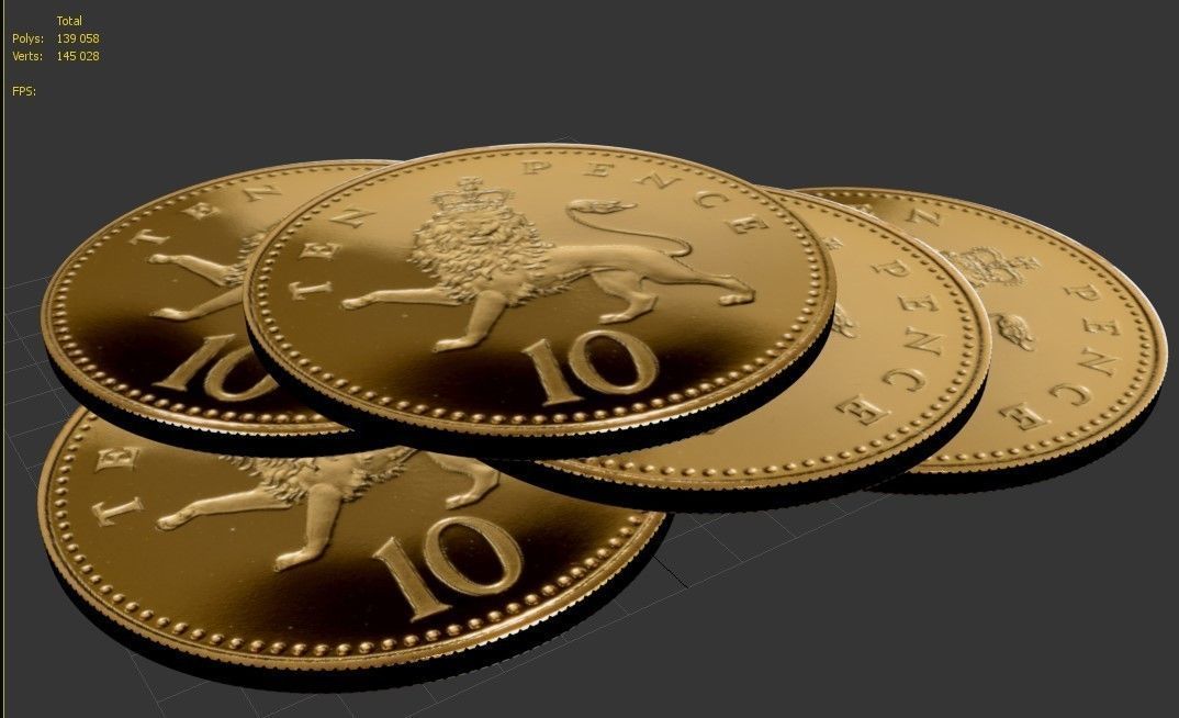 Ten pense British coin 3D model_7
