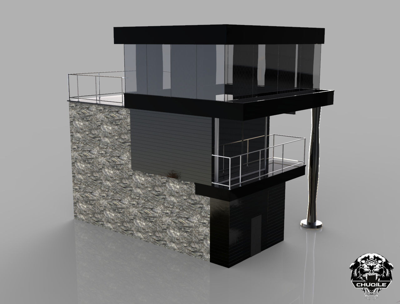 Modern Building Low-poly 3D model_1