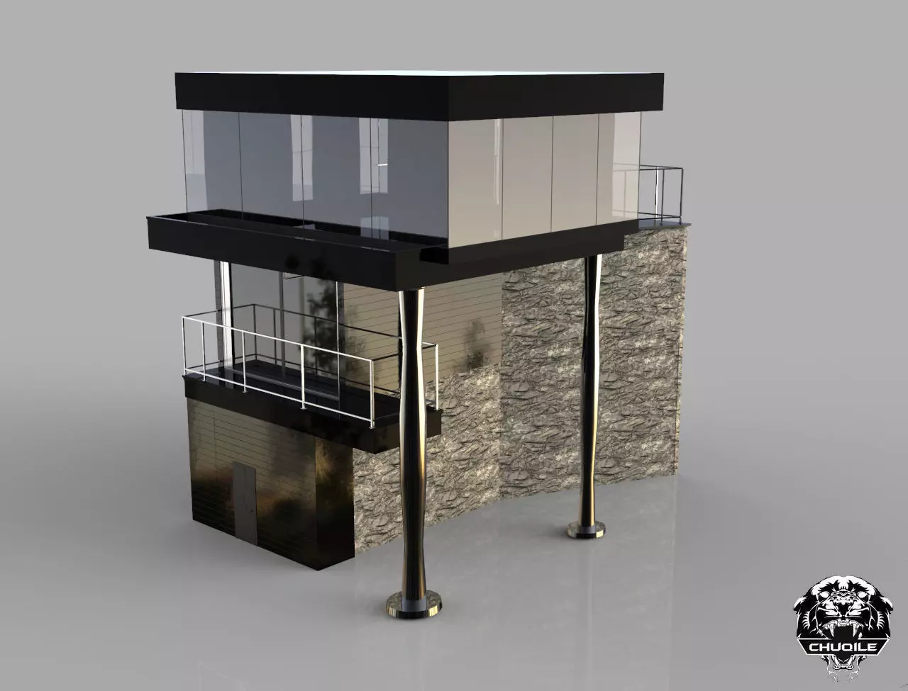 Modern Building Low-poly 3D model_0