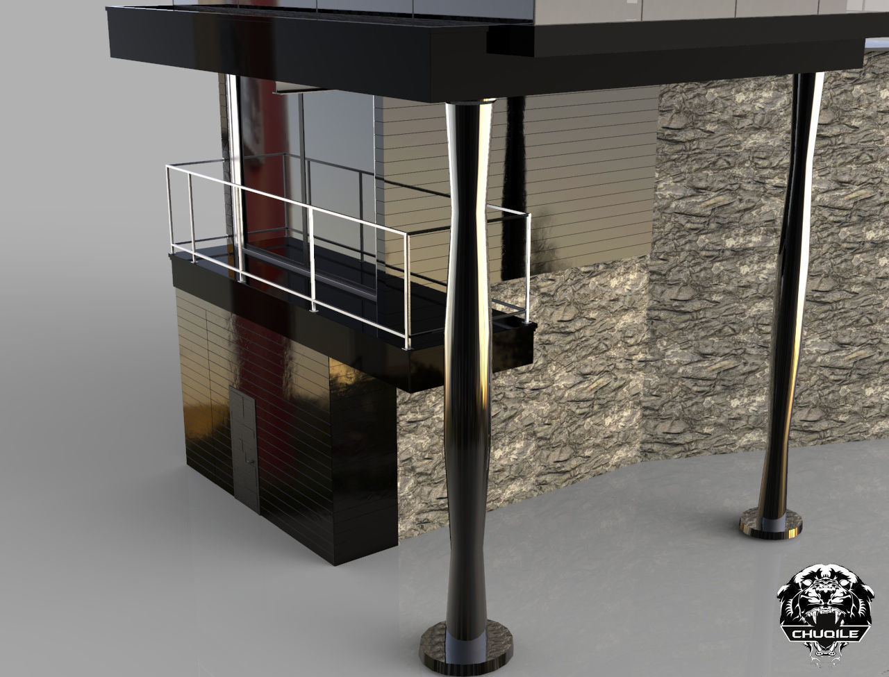 Modern Building Low-poly 3D model_9