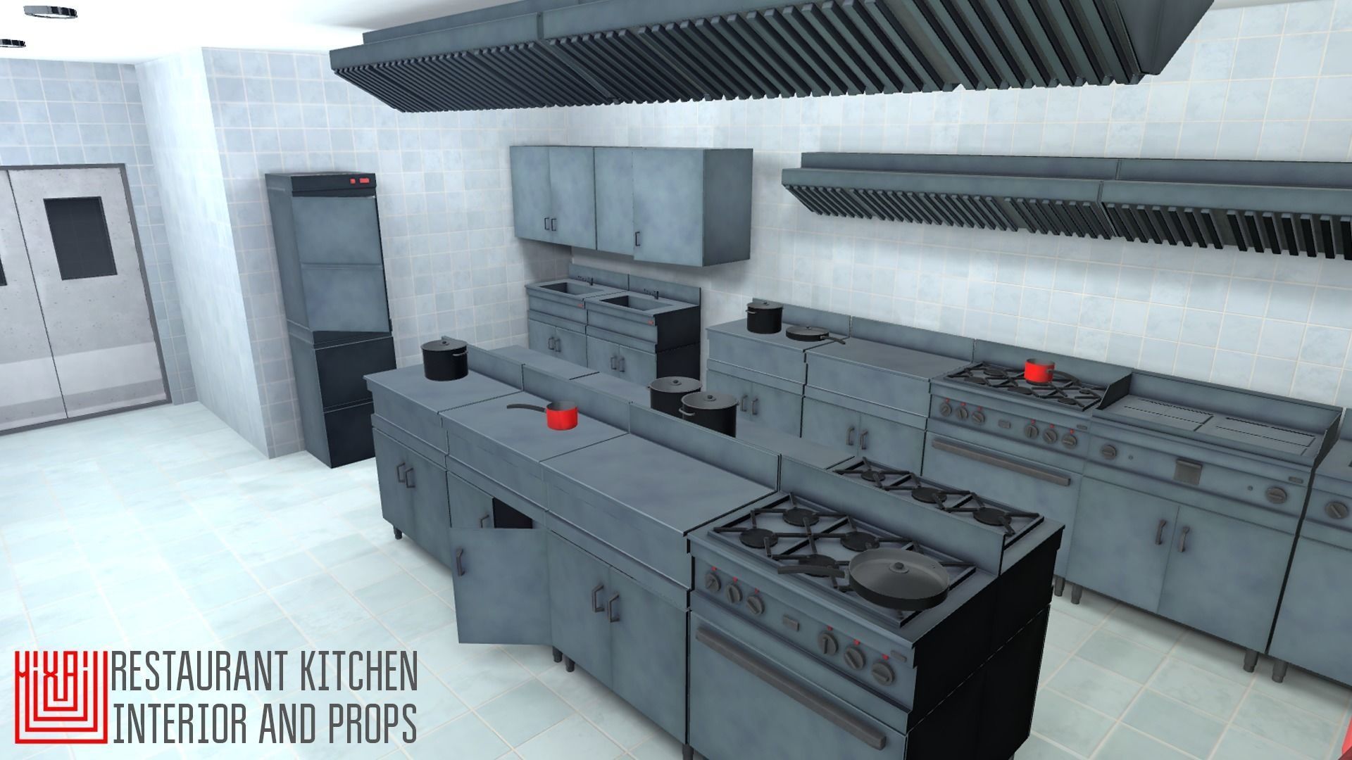 Restaurant kitchen - interior and props Low-poly 3D model_5