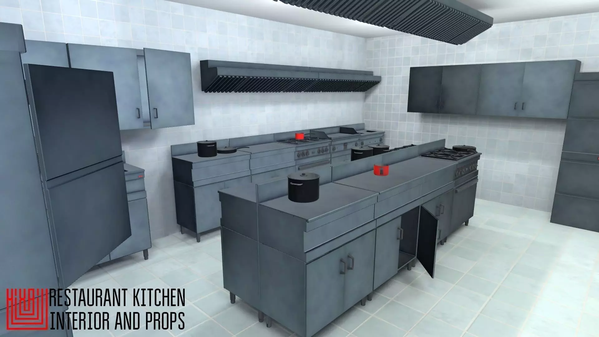 Restaurant kitchen - interior and props Low-poly 3D model_0