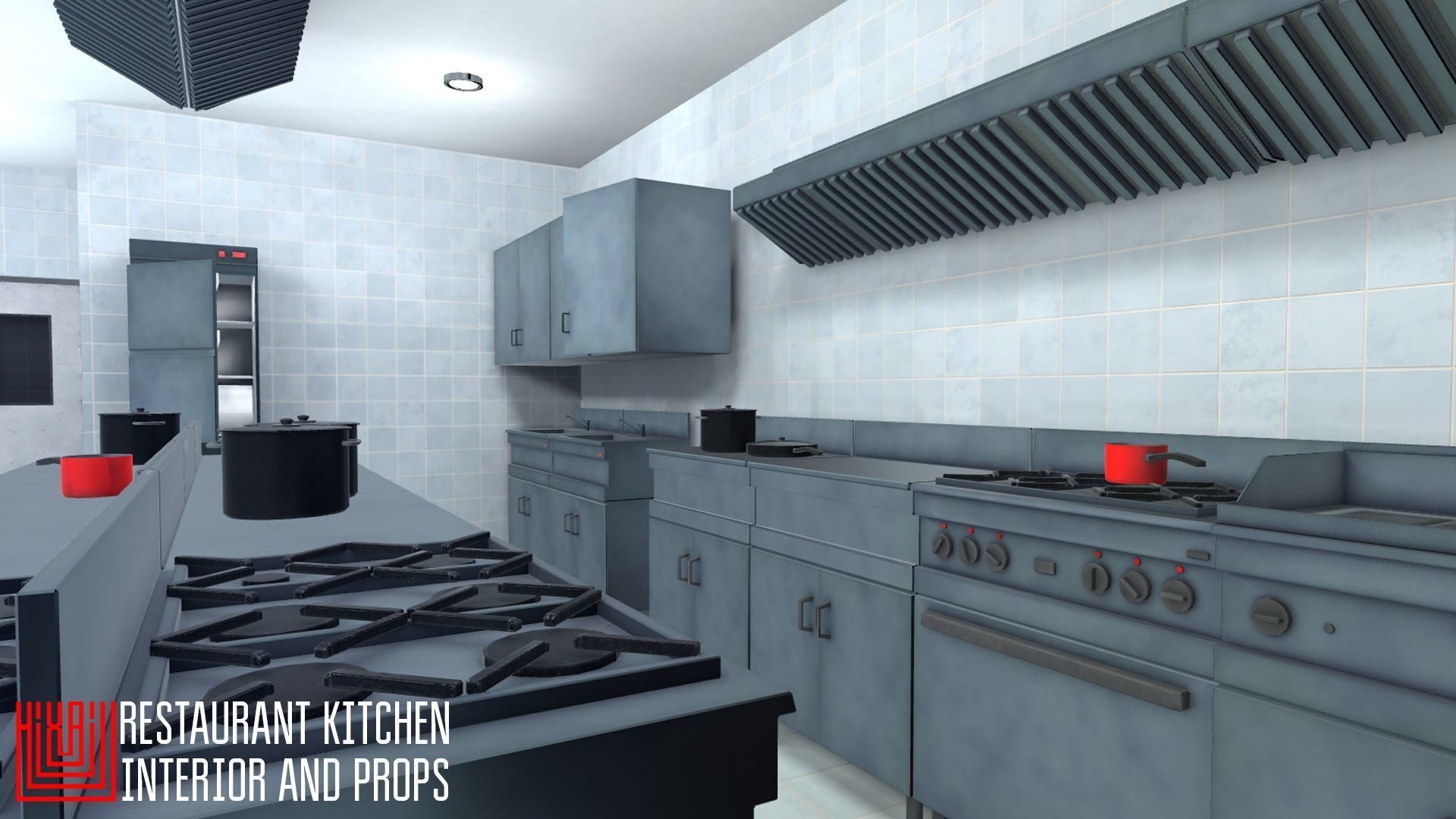 Restaurant kitchen - interior and props Low-poly 3D model_4