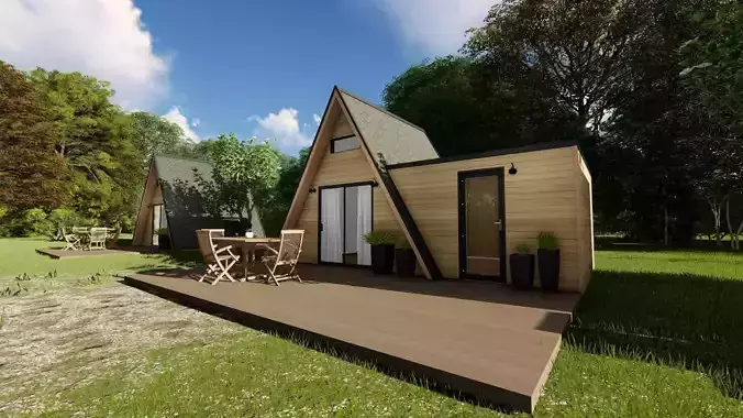 Modern mountain cabin alpine style mobile home vacation house  Low-poly 3D model