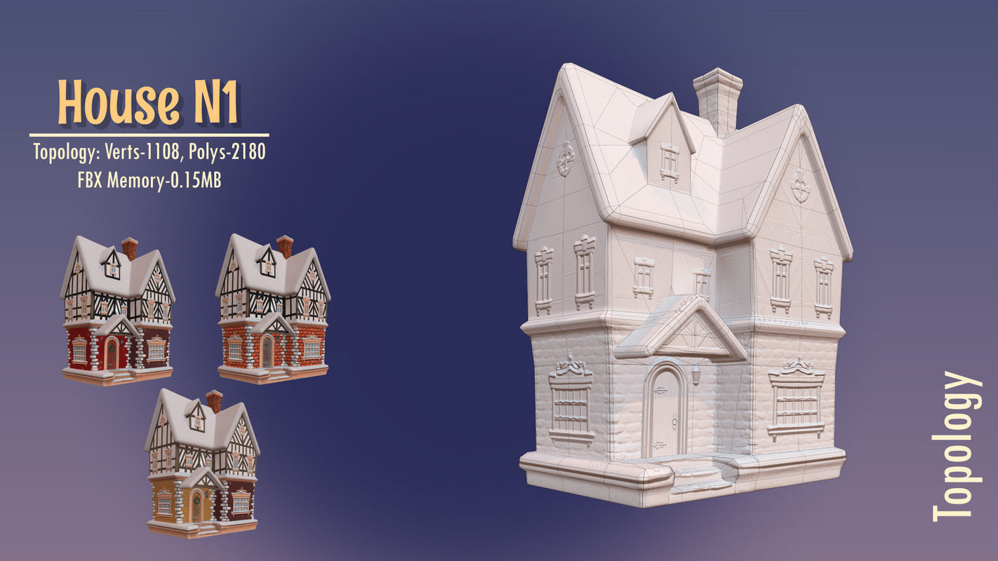 Winterville set Low-poly 3D model_83